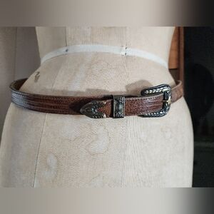 Vintage Leather Belt With Western Style Buckle.